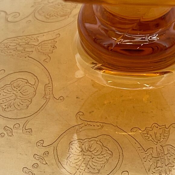 Vintage Amber Glass Candlestick Holders Etched Footed Candle Holder - Few Cracks - Picture 10 of 12